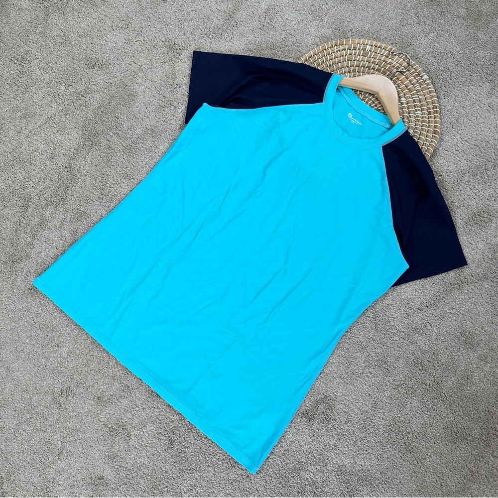 Blue and Black Women's Swim Top